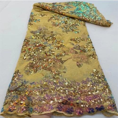 African Lace Fabric 2021 High Quality French Mesh Lace Fabric With Sequins Nigerian Lace Fabrics For Wedding Dress r22-54