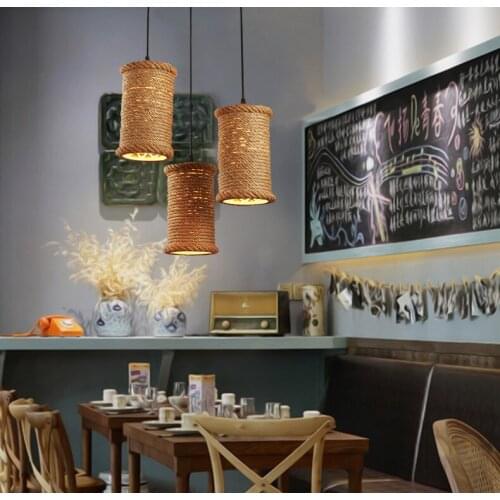 American country loft hemp iron rope pendant light personality retro Restaurant Bar Cafe lamp