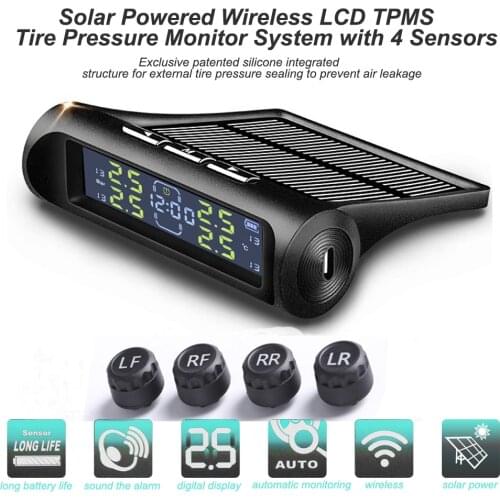 AN-01D LCD Tyre Pressure System Solar TPMS Clock Auto Temperature Monitoring Car for Unique Parts Portable Car Ornaments