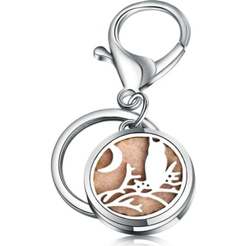 Charm Aromatherapy Box Night Owl Key Chain Stainless Steel Perfume Essential Oil Diffuser Scent Key Chain Keyring Christmas Gift