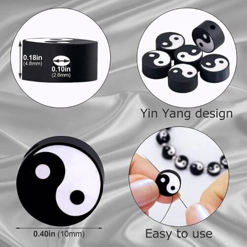 100 Pcs Yin Yang Disc Spacer Beads 10 mm Soft Pottery Yin Yang Beads Tai Chi Spacer Beads for Women Jewelry Making