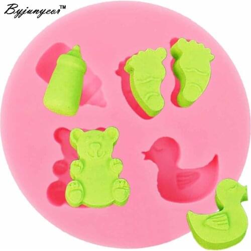 Byjunyeor Baby Feet Bear Epoxy UV Resin Silicone Molds Fondant Cake Decorating Tools Gumpaste Chocolate Candy Clay Moulds m875