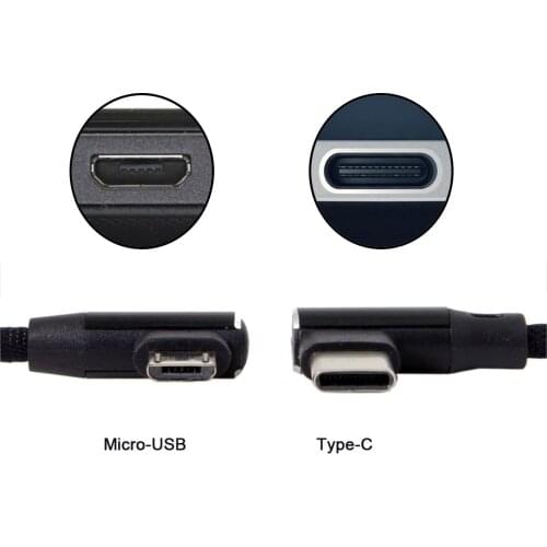CY Micro USB 5Pin/USB-C 3.1 Type-C to Left Right Angled 90 Degree USB 2.0 Data Cable with Sleeve for Tablet & Phone 15cm