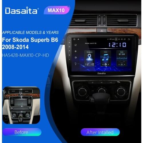 Dasaita 1 Din Android 10.0 Car Radio for Skoda Superb GPS 2008 2009 2010 2011 2012 2013 2014 TDA7850 10.2" HD Screen 4G RAM