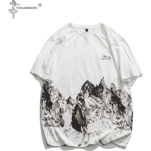 Japanese Hill Peak Printing T-Shirt Man Cool Summer Short Sleeve Man Shirts Vintage Fashion T-Shirts Streetwear Kimono T Shirt