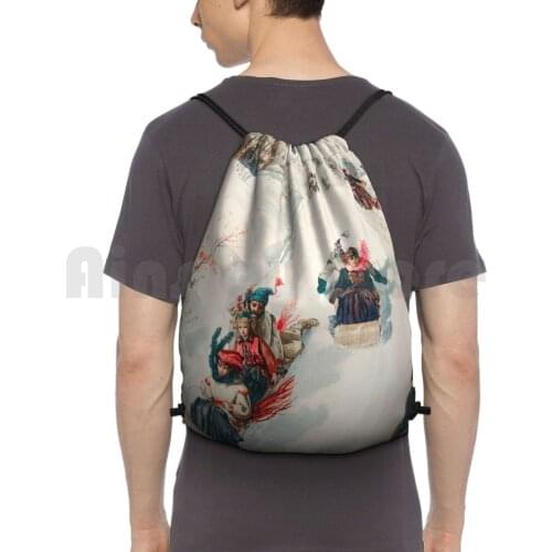 " Tobogganing " Chromolithograph ( 1886 ) By L. Prang & Co. Backpack Drawstring Bags Gym Bag Waterproof L Prang