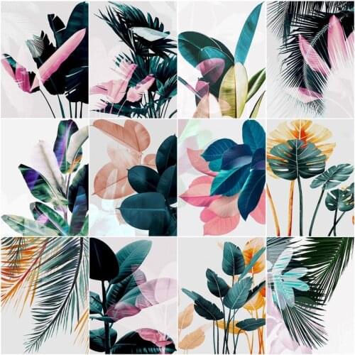 GATYZTORY Painting By Number Minimalist Leaves and Flower Canvas Painting on The Wall Nordic Art Print for Living Room Home Deco