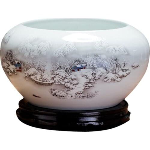 Jingdezhen ceramic fish tank fish basin ornament Turtle tank water lily bowl decoration water shallow lotus basin domestic