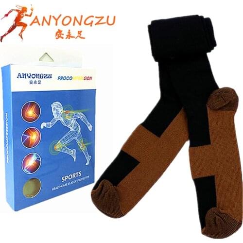 Prevent Varicose Vein Professional Sport Compression Pressure Stocking Copper Fiber Fabric Non-slip Not Grind Stocking With Box