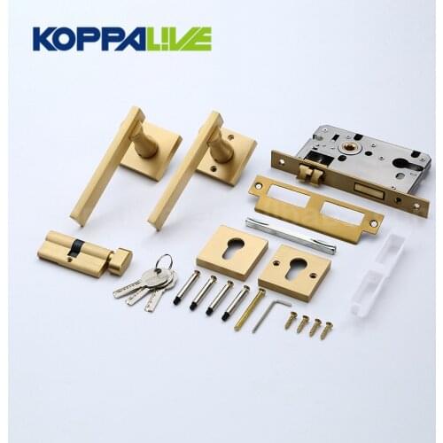 Brass Door Lever Modern Ultra-thin Mute Long Plate Black Gold Interior Bedroom Bathroom Wood Door Lock Set
