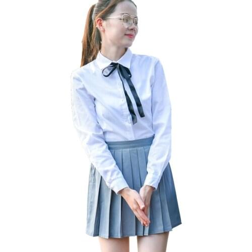 Summer Japanese Korean School Uniform For Girls Women Student British Clothing White Shirt + Skirt + Tie