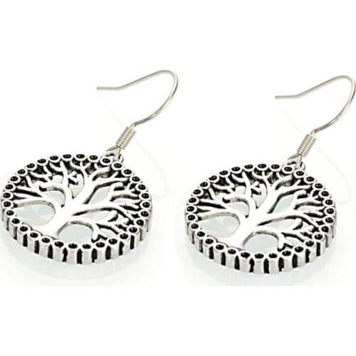 Miasol Tree of Life Round Small Pendant Earring Silver Colors Bijoux Collier Elegant Women Jewelry Gifts Dropshipping