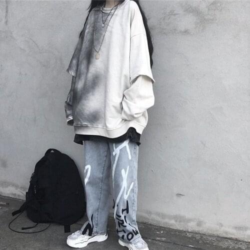 Cute Blue Jeans Women Streetwear Straight Leg Jeans Women Summer Cotton Overalls Street y2k Loose Cool Harajuku Oversized Jeans