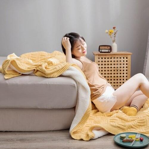 Fashion Cashmere Double Layer Throw Office Rest Blankets Knitted Throw Home Decoration Woman Winter Warm Yellow Blanket for Sofa