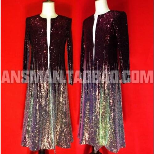 2020 new Fashion Mens DJ Cool Red Blue color gradient Umbrella Long coat Nightclub male singer dancer stage show costumes