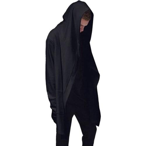 Men Hooded Sweatshirts Gown Hip Hop Mantle Hoodies Fashion Jacket Long Sleeves Cloak Coats Outwear Casual Full with Black