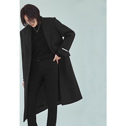 Winter over knee woolen coat mens Korean fashion medium length British windbreaker woolen coat thickened