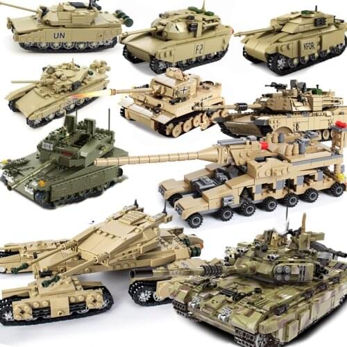 KAZI Tank German WW2 Tiger M1A2 Sets Military Model Building Kits Blocks Army World War 2 1 Kids Toys