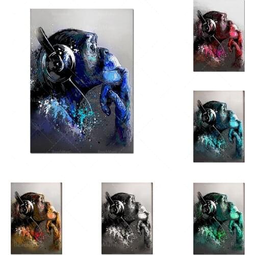 Chimpanzee wall art, DJ monkey, gorilla music art, chimpanzee poster, monkey canvas, ape powder with headphones 6-color canvas w