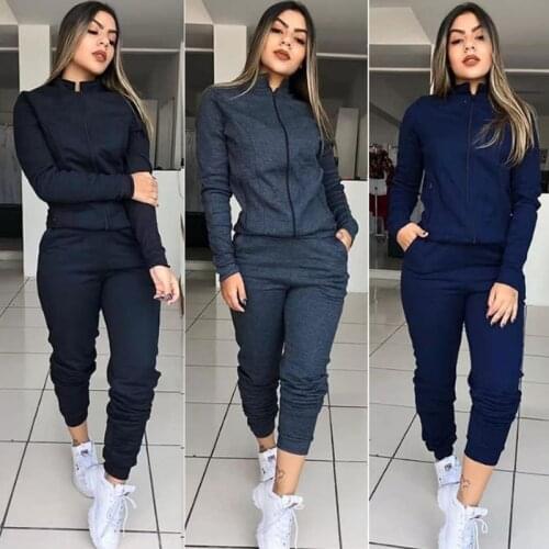 2020 European and American spring new track suit womens fashion womens multi-color zipper casual sports two-piece onlin