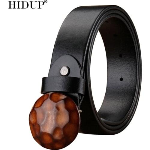 HIDUP 2021 New Top Quality Design Solid Cowhide Leather Belt Men GEOMETRIC Pattern Smooth Buckle Belts 3.8cm Accessories NWJ988