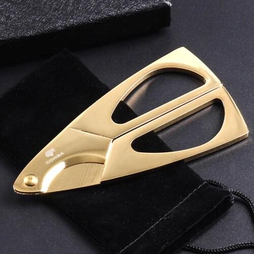 COHIBA Double Blade Scissors Gold Plated Cigar Cutter Stainless Steel Pocket Zigarre Cigarette Knife Cuban Smoking Guillotine