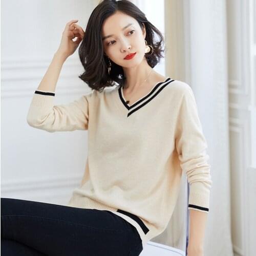 Autumn Lady Knit Blouse Wool Tops V-Collar Women Cashmere Sweater Jumpe Solid Color