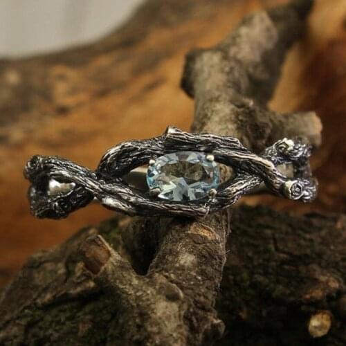Braided Twig Engagement Ring with Topaz, Branch Engagement Ring