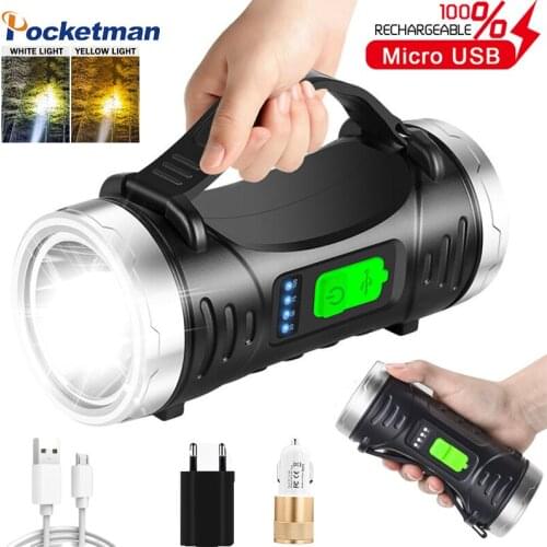 Portable Handle Searchlight Lanterna Torch Dual Light Source Flashlights Spotlight USB Rechargeable Night Work Fishing Hand Lamp