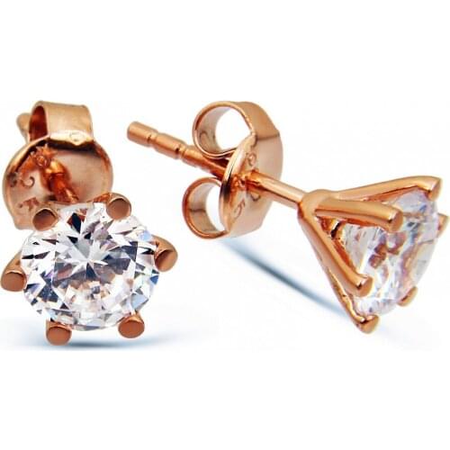 Argentum Concept-Silver Rose Single Stone Earrings