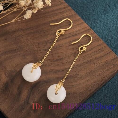 White Jade Doughnut Earrings Agate Chalcedony Amulet Gemstone Jewelry Fashion Crystal Charm Women Natural Gifts 925 Silver
