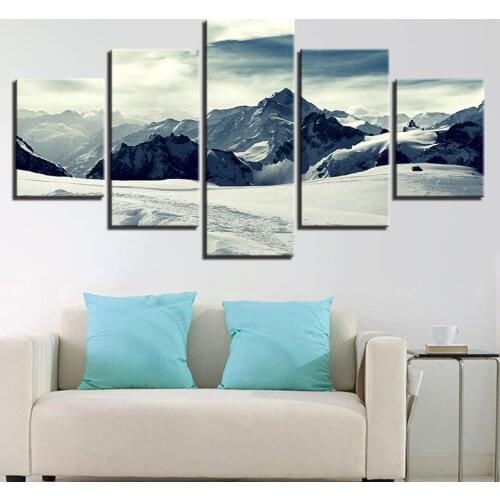 Nordic Poster Living Room Wall Art 5 Pieces Snow Mountain Peak Painting Landscape Picture Canvas HD Print Home Decoration