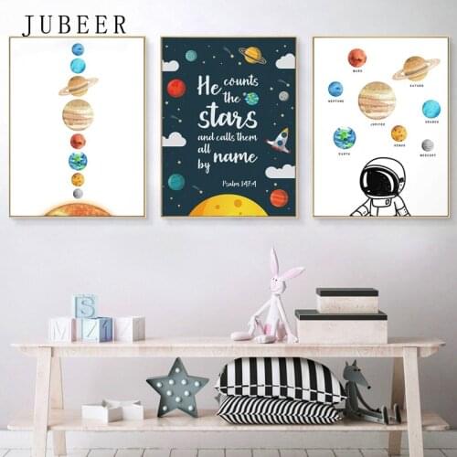 Solar System Canvas Painting Earth Posters and Prints Spaceship Rocket Decoration Poster Space Picture for Bedroom Home Decor