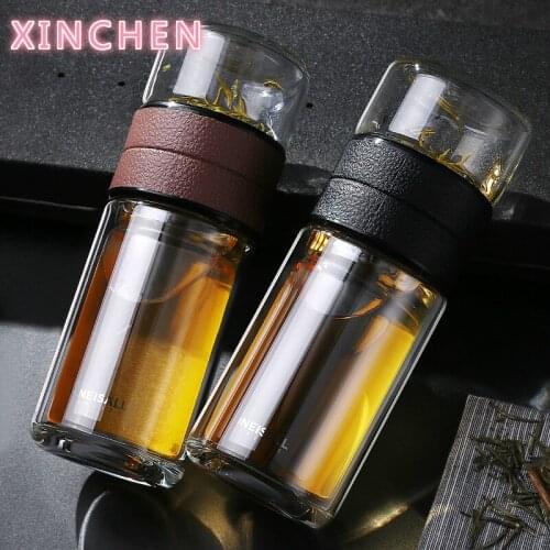 XINCHEN Double Layer Glass Bottle Creative High Borosilicate Glass Cup Tea Teacher Separation Water Bottle 320ML + 200ML