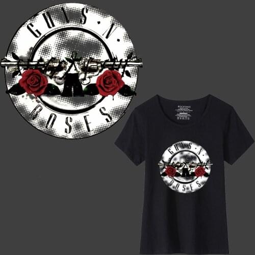 Punk Gun Rose Flower Thermal Transfers DIY Stickers On Clothes Heat Transfers Patches Print On T-shirt Bags Washable Stickers