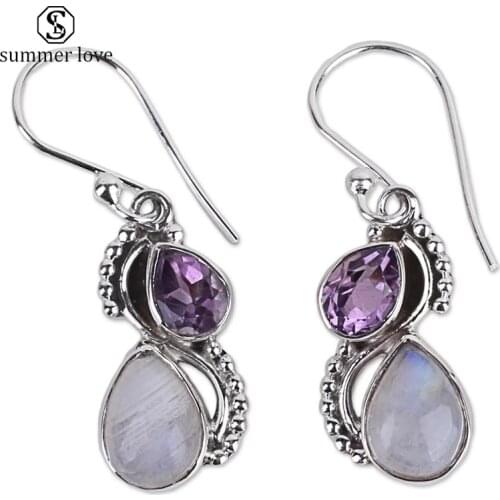Vintage Ethnic Earrings for Women Moonstone Tibetan Earring Dangle Hook Fashion Jewelry Party New Fashion Dropshipping
