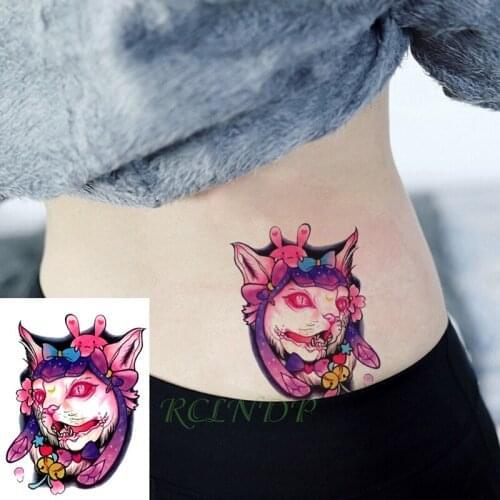 Waterproof Temporary Tattoo sticker cartoon darkness cat bow colour flash tatto fake tatoo hand body tattoos for women men