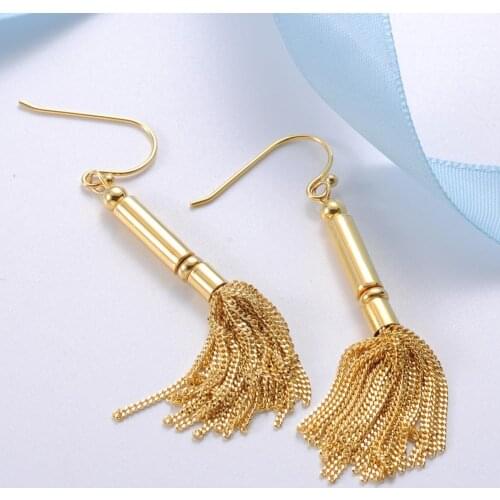 925 Sterling Silver Jewelry Female Gold Tassel Long Dangle Earrings for Women 2019 Statement Jewel Accessories Christmas Gifts