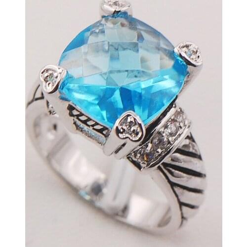 Blue Crystal Zircon Women 925 Sterling Silver Ring F712 Size 6 7 8 9 10