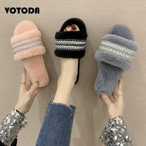 Winter Women House Slippers Faux Fur Flip Flop Warm Slipper Woman Flat Female Slides Indoor Plush Shoes Cozy Furry Home Footwear