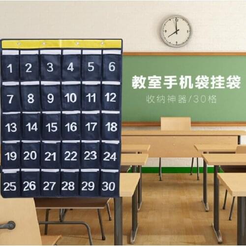 30-Grid Printed Words Digital Mobile Phone Hanging Storage Bag, Classroom Wall Hanging, Oxford Fabric Mobile Phone Storage Bag
