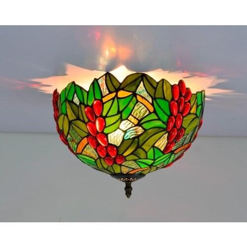30cm American-Style Pastoral Green Leaf Grape Multi-Colored Glass Restaurant Bedroom Aisle Corridor Bathroom Glass Ceiling Lamp