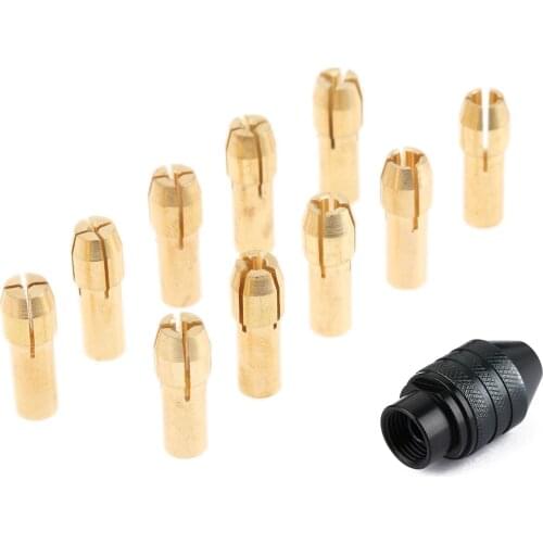 7*0.75 Long Tail Multi Keyless Chuck with 10Pcs Brass Collet Chuck 0.5-3.2mm Drill Chuck 4.3mm Shank for Dremel Rotary Tool
