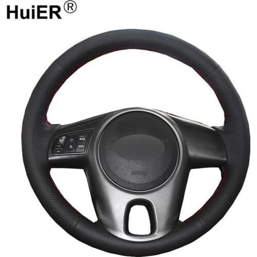 HuiER Hand Sewing Car Steering Wheel Cover Black Leather For Kia Forte 2009-2014 Soul 2010-2013 Rio 2009-2011 Auto Accessorie