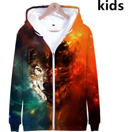3 To 14 Years Kids Hoodies Space Galaxy 3D Wolf Print Hoodie Sweatshirt Boys Girls Harajuku Cartoon Jacket Coat Children Clothes