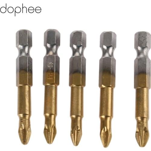 Dophee Anti Slip Electric Screwdriver Bits Single Side Magnetic 1/4" Hex Shank Power Tool Accessory Phillips Head Fasteners 5pcs
