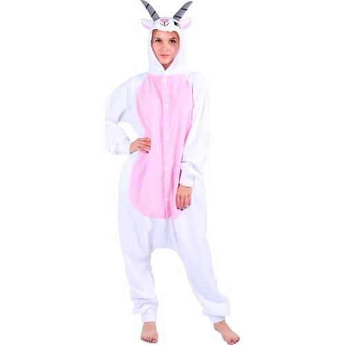 Animal Adults Goat Onesies Cute Cartoon Family Party Fleece Pajamas Halloween Christmas Funny Anime Cosplay Costumes Sleepwear