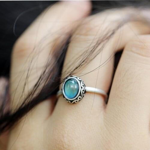 Hot Sale Womens Handmade Sterling Silver Ring Women Best Gift Adjustable Emotional Control Mood Gemstone Ring MOJOKFRG-08