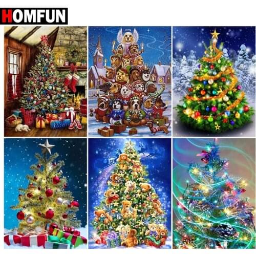 HOMFUN Full Diamond Embroidery "Christmas tree gifts" Diamond Painting Cross Stitch Patterns Rhinestone Unfinished Home Decor