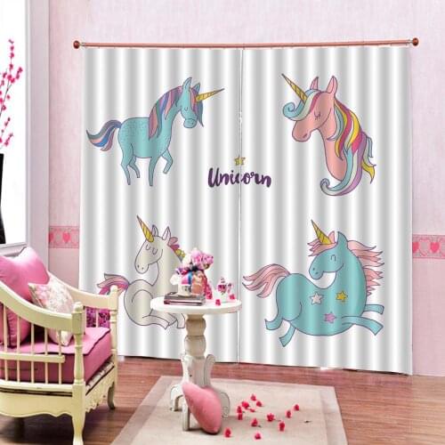 Customized Cartoon Cute Horse Blackout Curtain For Kids Baby Room Bedroom Blackout Drapes Decor Sets (Left and Right Side)